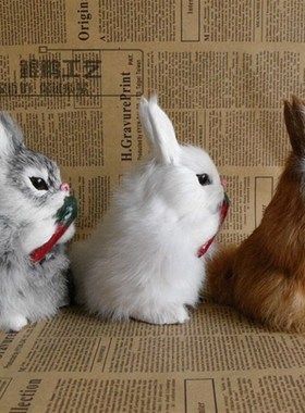 仿真小蹲兔玉兔 白兔家居创意摆件兔皮毛工艺品森林系萝卜兔