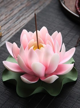 佛堂莲花荷花陶瓷摆件佛前供花大厅佛桌仿真花仙堂装饰品供奉家用