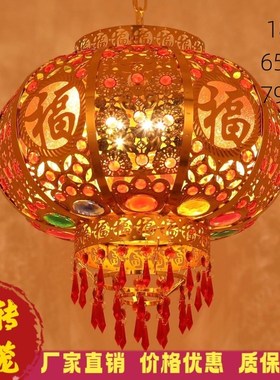 大红灯笼挂饰过新年乔迁走马led水晶旋转灯中式阳台春节年货吊灯