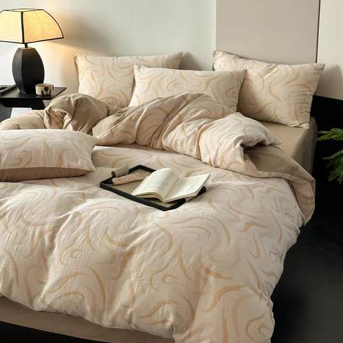 6支水洗棉四件套全棉纯棉100双纱色织提花床被单HMU套床层笠三件0 - 图2