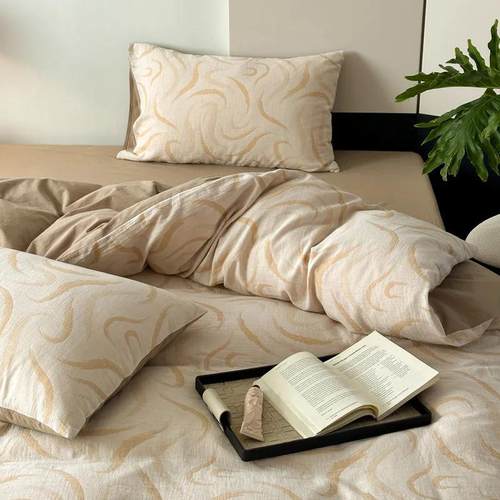 6支水洗棉四件套全棉纯棉100双纱色织提花床被单HMU套床层笠三件0 - 图0