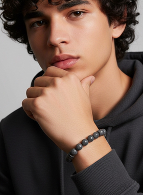 万象赤铁矿钛钢手链男士