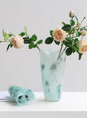 现简约蓝色敞BX7-24-0口渐变粉玻磁璃花瓶电视柜古餐桌鲜代花百合