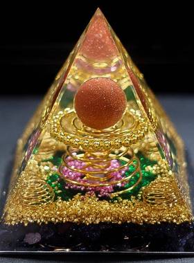 创意大字塔摆水晶碎石树脂件滴手工艺品办公室客厅1270金桌胶面装