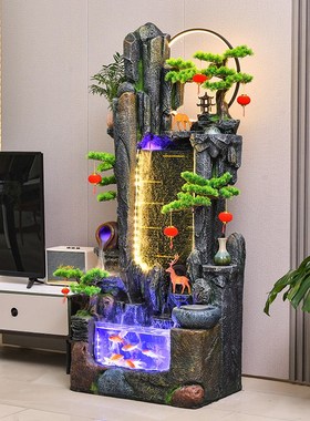 假山流水喷泉落地造景鱼缸公司办公室风水轮室内招财乔迁送礼摆件