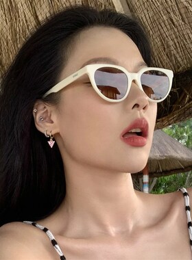 孙千同款白色猫眼近视太阳眼镜女款2025新款白框女士太阳镜偏光带