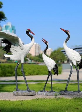 户外彷真仙鹤雕塑花园景观园林假山水池庭院装饰品玻璃纤维白鹤摆