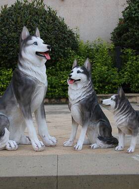 仿真哈士奇雕玻璃钢OOP塑办公室室内装饰二狗动物模型哈财看门招