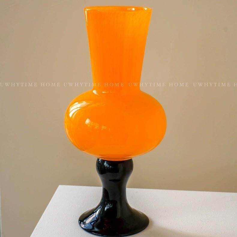 橘色复古新中式高脚琉璃花瓶中古风软装摆件鲜花百合水养玻璃花器,淘宝优惠券,粉丝福利购,淘宝优惠卷