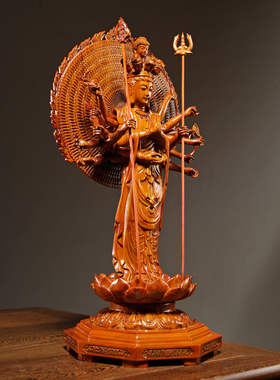 花梨木雕千手观音摆件实木观世音佛像家居客厅装饰店铺摆设工艺品