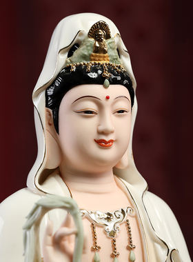 戴玉堂陶瓷12吋多种颜色荷叶宝莲观音佛像供奉家用观世音菩萨摆件