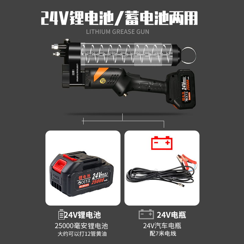 富宇宝马充电式电动黄油枪24V锂电池高压无线款挖掘机毛毛虫专用 - 图1