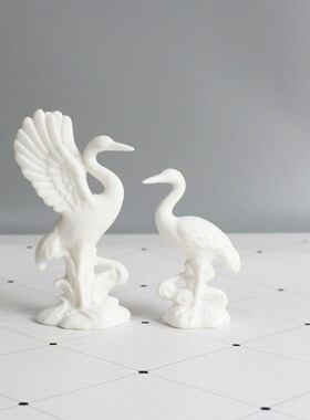 手工精瓷白玉瓷摆件仙鹤中式陶瓷羊脂玉鹿多场景实用装饰品工艺品