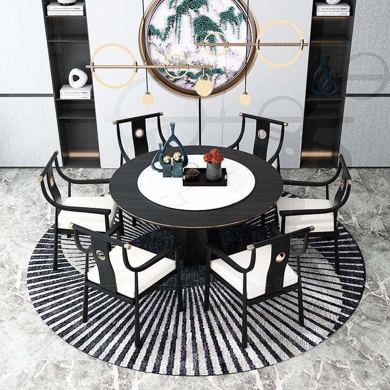 新中式实木圆桌时尚圆形餐厅桌子轻奢餐桌椅组合岩板现代简约家具,淘宝优惠券,粉丝福利购,淘宝优惠卷