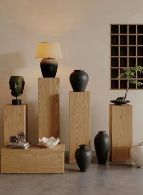 侘寂风实木墩子摆件原木墩花架民宿酒店边角几矮凳方形木桩展示台