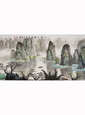 小六尺客厅装饰画漓江山水画桂林山水甲天下纯手绘国画王涛0014