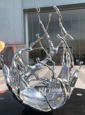 不锈钢镜面水浪花雕塑定制大型房地产水池金属水滴水波纹装饰摆件