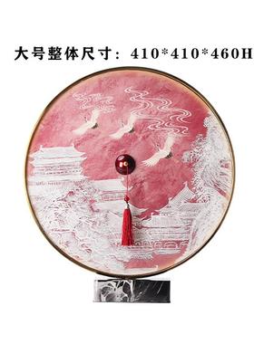 关创意新中式金属亚1217克红色圆力形屏风装饰摆件客摆厅玄书房装