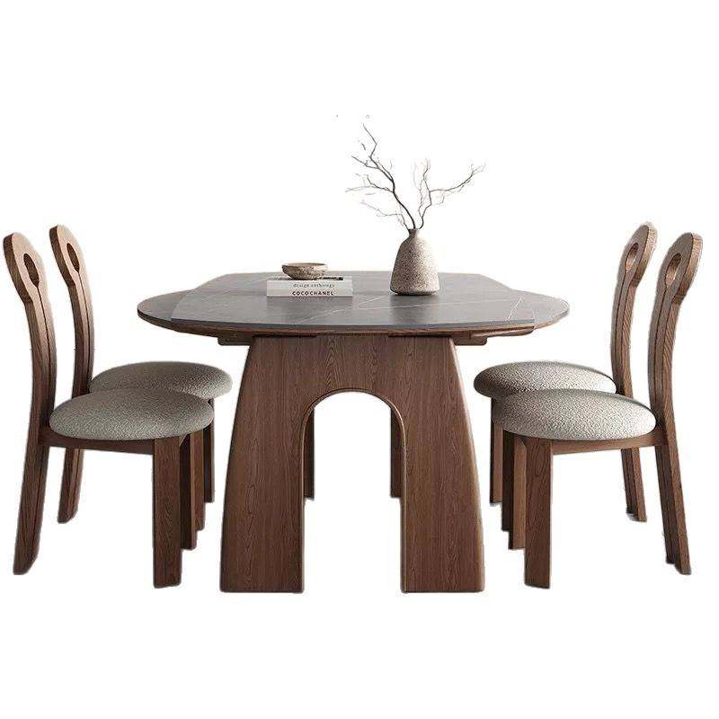 法式复古岩板餐桌餐厅家用可伸缩圆形折叠桌桌椅组合方圆两用餐桌,淘宝优惠券,粉丝福利购,淘宝优惠卷