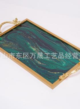 托欧式流金轻纳奢盘摆长方形实用客厅茶几茶盘餐厅BHR件收盘软装