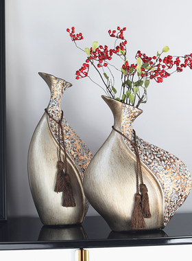 创意高档陶瓷三和花瓶客厅电视柜玄关酒柜干花假花工艺品招财摆件