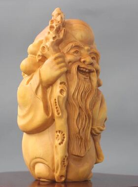 黄杨木雕摆件创意原木寿星文玩手把件家居把玩挂件收藏送礼工艺品