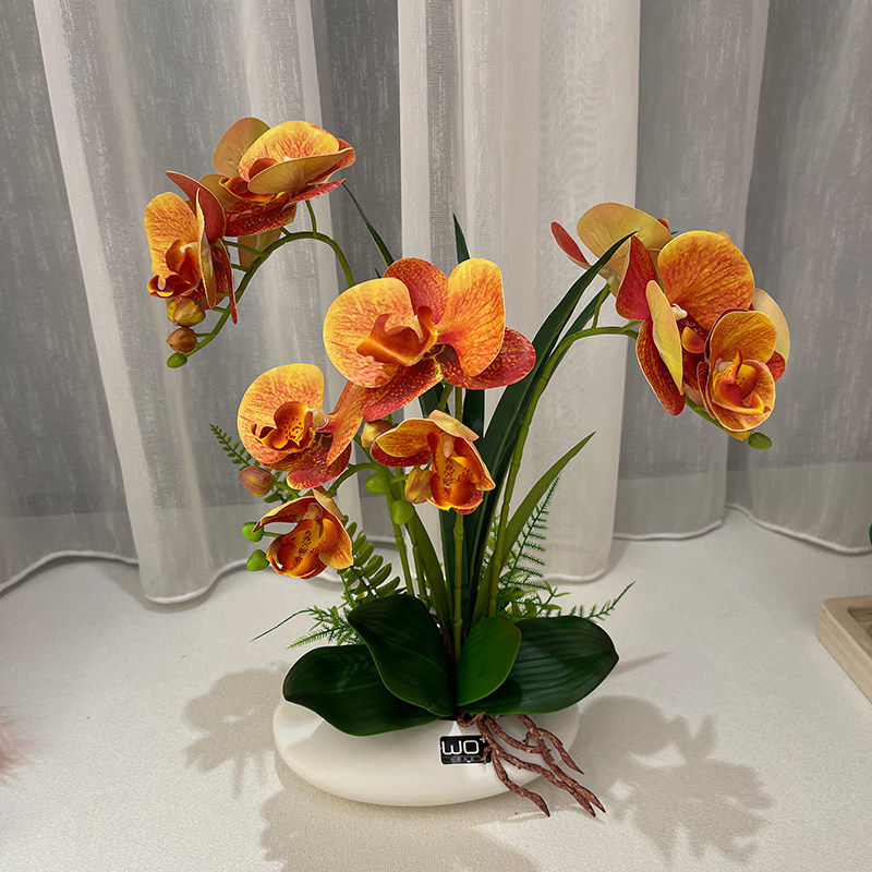 手感PU蝴蝶兰仿真花艺陶瓷摆件客厅餐桌花摆花茶几上摆放的花假花,淘宝优惠券,粉丝福利购,淘宝优惠卷