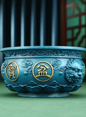 铜聚宝盆摆件家用客厅前台装饰品存钱罐财铜制工艺品黄铜米缸