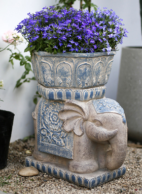 户外中式摆件大象石墩花盆底座庭院花园阳台装饰别墅门口入户摆设