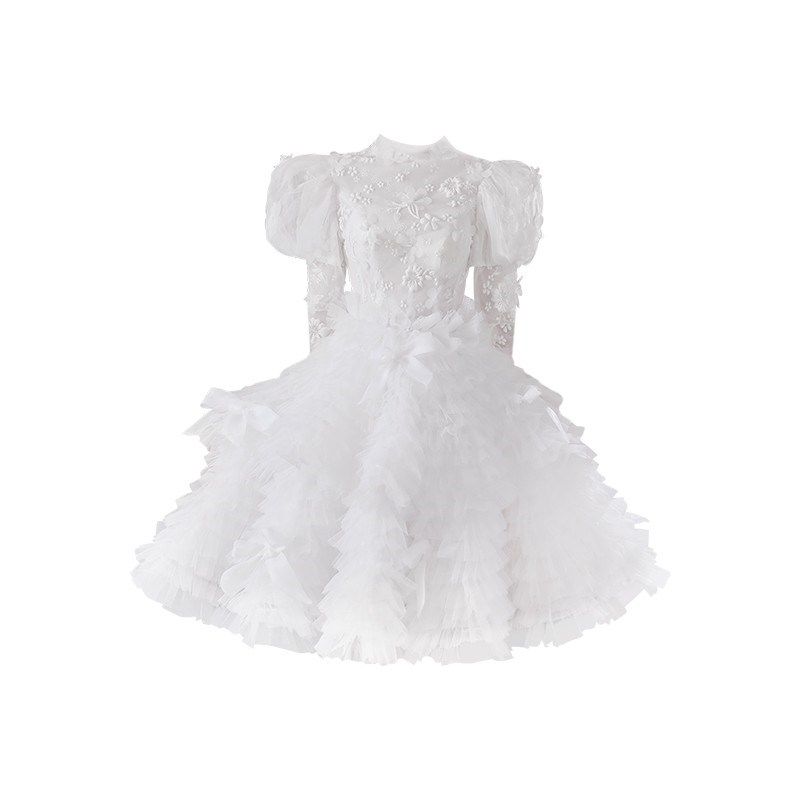 法式迎宾领证轻婚纱2024新款简约出门纱小个子蓬蓬公主裙晚礼服白,淘宝优惠券,粉丝福利购,淘宝优惠卷