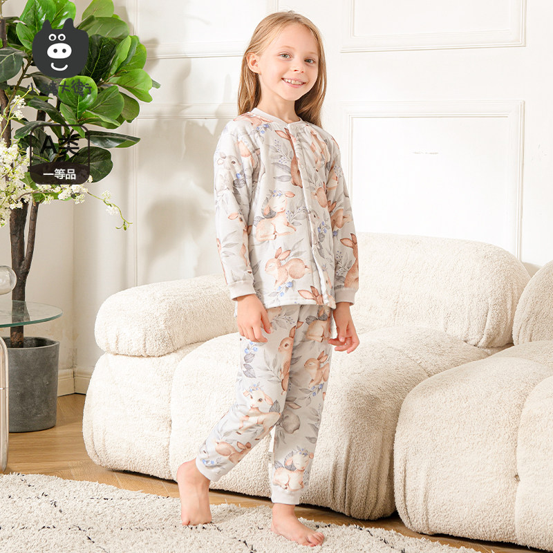 小猪大卫儿童夹棉高腰套装秋冬男女宝宝居家内衣套纯棉上衣裤子,淘宝优惠券,粉丝福利购,淘宝优惠卷