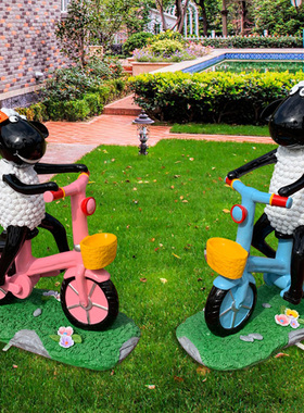 玻璃钢卡通奶牛骑车雕塑摆件户外园林景观动物幼儿园美陈装饰小品