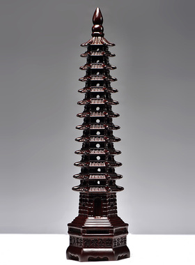 黑檀实木雕刻13层文昌塔摆件十三层塔家居客厅玄关装饰送礼工艺品