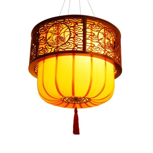 现代中式古典木质布艺灯笼吊灯酒店茶楼会所装饰灯客厅圆形大吊灯 - 图3