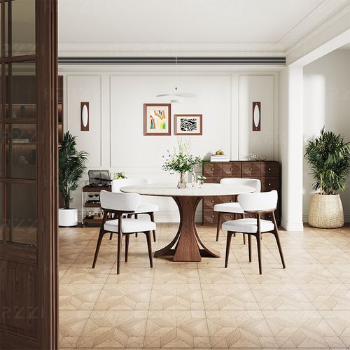 HERZZI高端德利丰黑胡桃木纹岩板实木圆形餐桌子家用带转盘小户型 - 图1