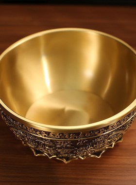 双龙铜聚宝盆带底座客厅店铺办公室桌面摆件家用装饰品招财吉祥物