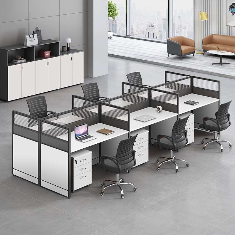 屏风卡位职员工位办公桌4人位办公室桌椅组合暖白色卡座电脑桌 - 图1