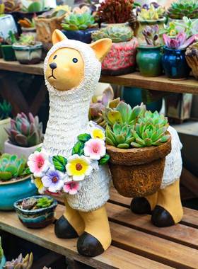 真小羊花盆摆件动物羊驼户外仿阳YT2024YT台花园肉脂盆栽多容器跨