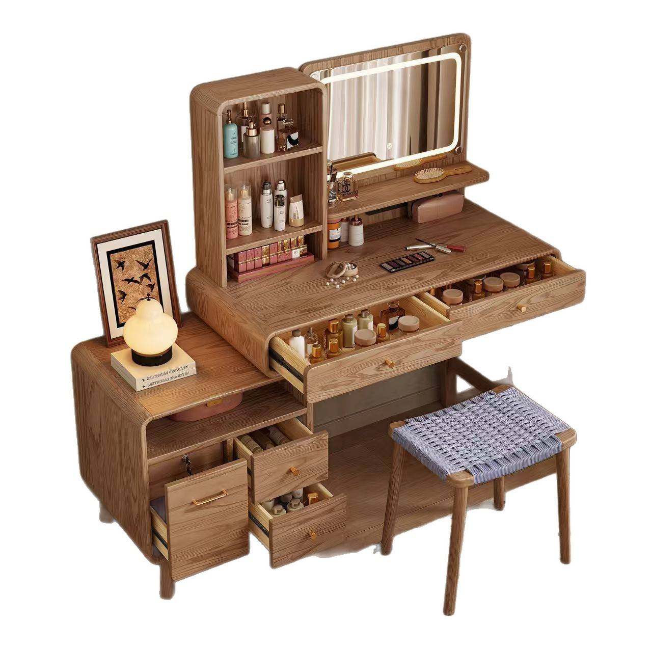 实木梳妆台斗柜一体卧室轻奢储物收纳柜多功能化妆桌书桌简约妆台,淘宝优惠券,粉丝福利购,淘宝优惠卷