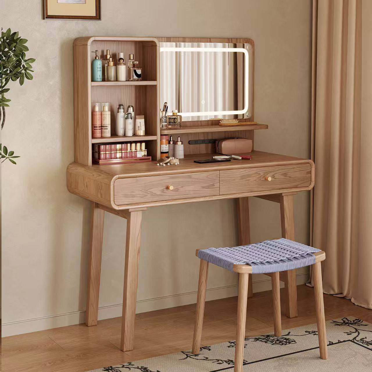 实木梳妆台斗柜一体卧室轻奢储物收纳柜多功能化妆桌书桌简约妆台,淘宝优惠券,粉丝福利购,淘宝优惠卷