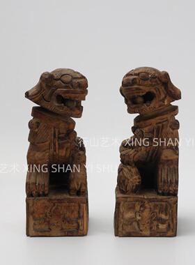 新中式样板间书房书柜摆件软装饰品售楼处展厅茶室博古架狮子摆件