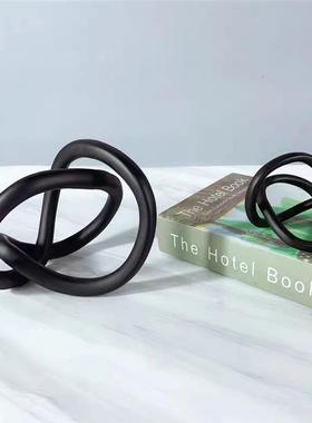 现代简约黑色树售脂VBD抽象绳结处摆件书镇样房楼客厅软装饰品摆