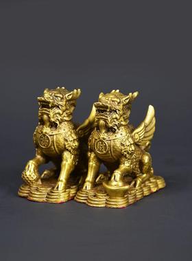 宏达全黄铜踏财福麒麟家居关铜玄麒麟礼品铜球器财福麒麟摆件