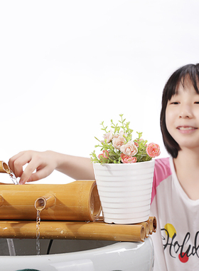 竹子流水器石槽鱼缸鱼盆过滤器水景喷泉风轮水车玄关X摆件加湿增