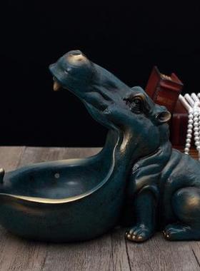 河马摆件北欧创家意居厅鞋柜玄纳关钥匙收纳盒桌面杂物收客JQR盘