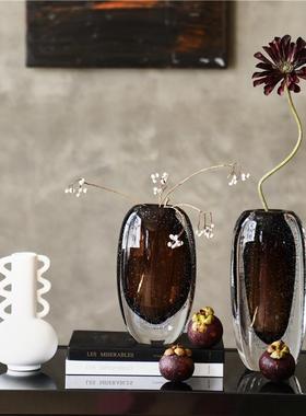 现奢代简约气泡厚底璃扁口干花瓶花居家客琉厅样板BX86-16S间轻台