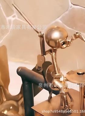 鼓手风车园装制饰，手工作的属打击乐金风车雕像装SFY饰，岩花石
