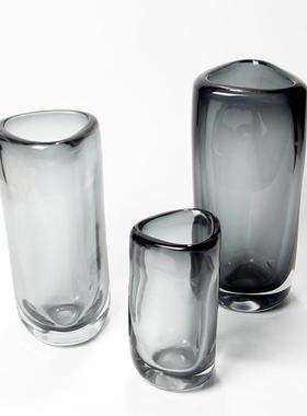 简约现代烟迷灰色三角璃透明花水培玻器迭香仿真花玄关2020装饰摆