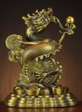 珠黄铜龙十二生摆肖戏龙家居店铺祥龙龙件铜龙进KAO宝龙