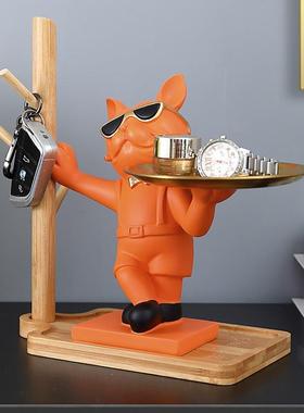 品工直供法斗犬托盘摆件厂客厅家居603装饰玄关钥匙收纳面桌托盘